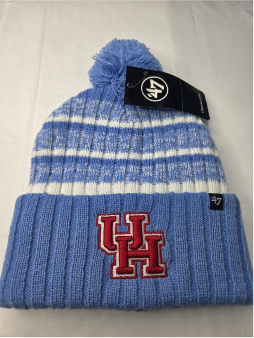 47 Brand Houston Cougars Cuffed Pom Knit Beanie Periwinkle Blue White NWT #63